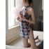 Blue Floral Embroidery Tight Cheongsam Dress