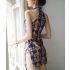 Blue Floral Embroidery Tight Cheongsam Dress