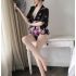 Black Floral Butterfly Sleeve Robe