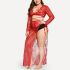 Red Lace Hem Long Sleeve Plus Size Dress