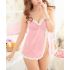 Pink Open Front Slit Babydoll Dress with White Ruffles