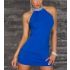 Blue Round Neck Halter Sequin Mini Dress