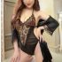 Black Lace Mesh Teddy with Robe
