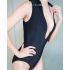 Black Open Chest Swimsuit with Front Zip