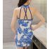 Navy Blue Floral Chinese Cheongsam