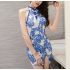 Navy Blue Floral Chinese Cheongsam