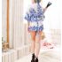 White Robe with Blue Chinese Floral Print
