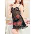 Black Translucent Chemise with Red Rose Print