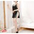 Black Chemise Side Slit Sleepwear with Green Floral Embroidery