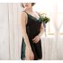 Black Chemise Side Slit Sleepwear with Green Floral Embroidery