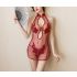 Red See Through Embroidery Chemise Dress