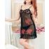 Black Translucent Chemise with Red Rose Print