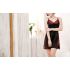 Black Chemise Side Slit Sleepwear with Red Floral Embroidery