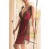 Wine Red Front Deep V-Cut Lace Mesh Chemise