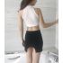 White Black Front Open Cut Off Sleeveless Top and Mini Skirt