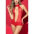 Red Front Slit Crotchless Teddy