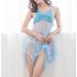 Blue Lace and Mesh Halter Babydoll Dress