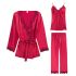Red 3 Pcs Silk Sleepwear Pyjamas with Robe