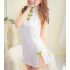 White Halter Cheongsam with Yellow Gold Embroidery