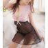 Pink Lace and Mesh with Side Slits and See Through Black Bottom Chemise