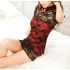 Black Sheer Mesh Floral Translucent Cheongsam with Red Dress Within