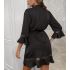 Short Mesh and Lace Flutter Black Robe
