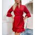 Short Mesh and Lace Flutter Red Robe