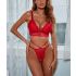 Red Lace Helm Bra Thong Panty Set