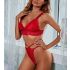Red Lace Helm Bra Thong Panty Set