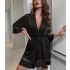Short Mesh and Lace Flutter Black Robe